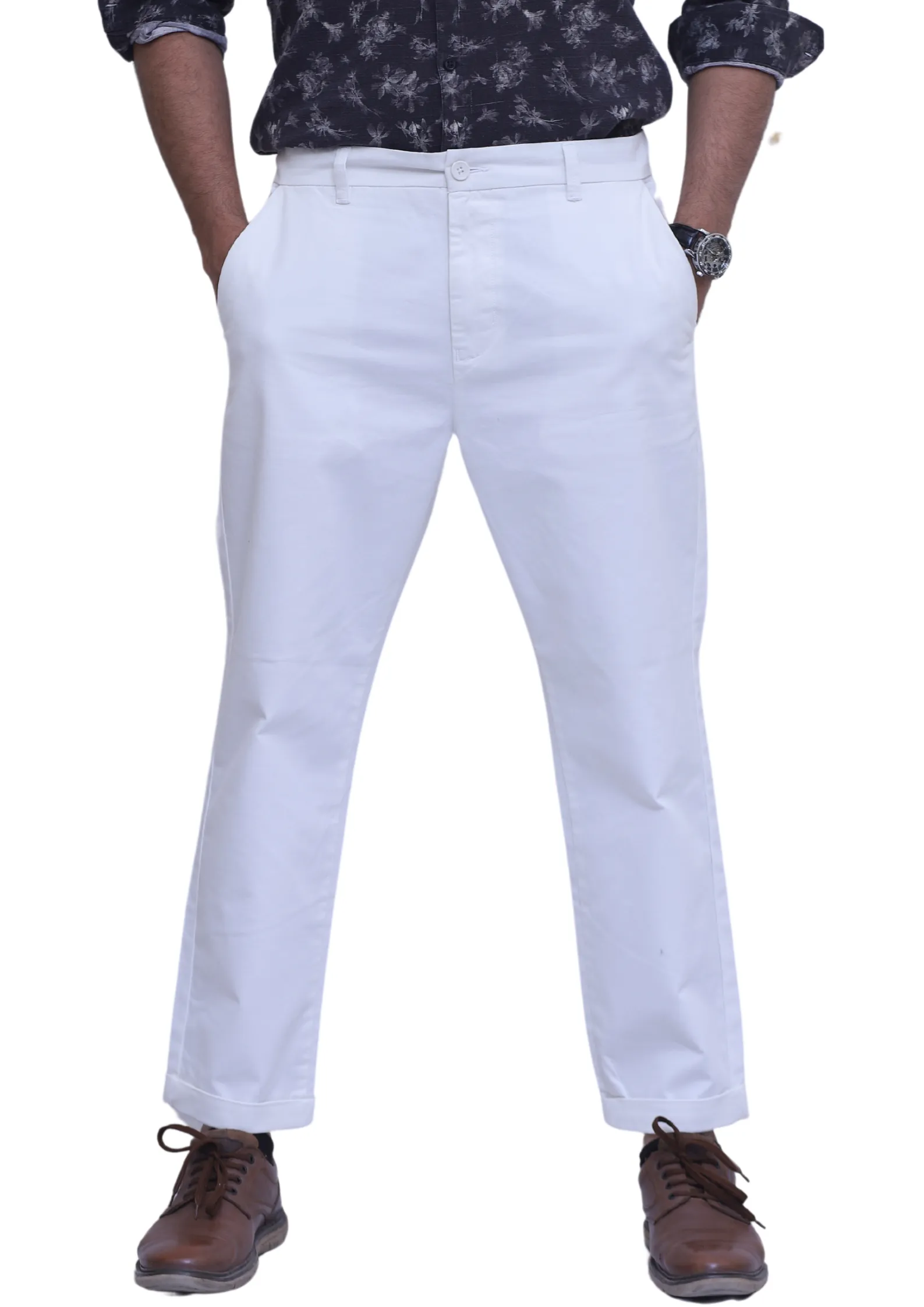 CHINO PANTS WITH TURN-UP_WHITE