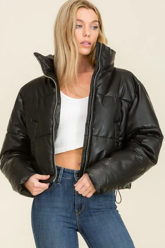 Cool Kids Faux Leather Puffer Jacket