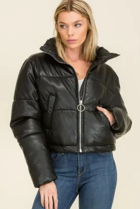 Cool Kids Faux Leather Puffer Jacket