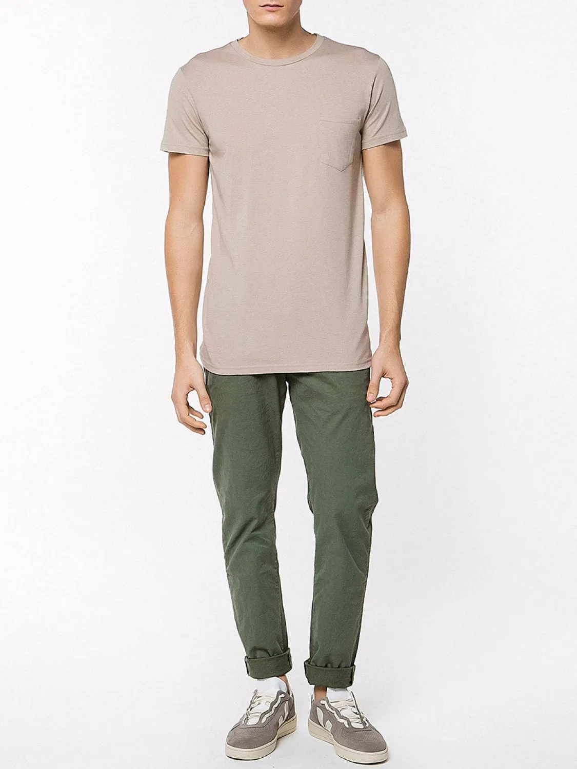 Crew Neck Modal-Blend Pocket T-shirt Beige