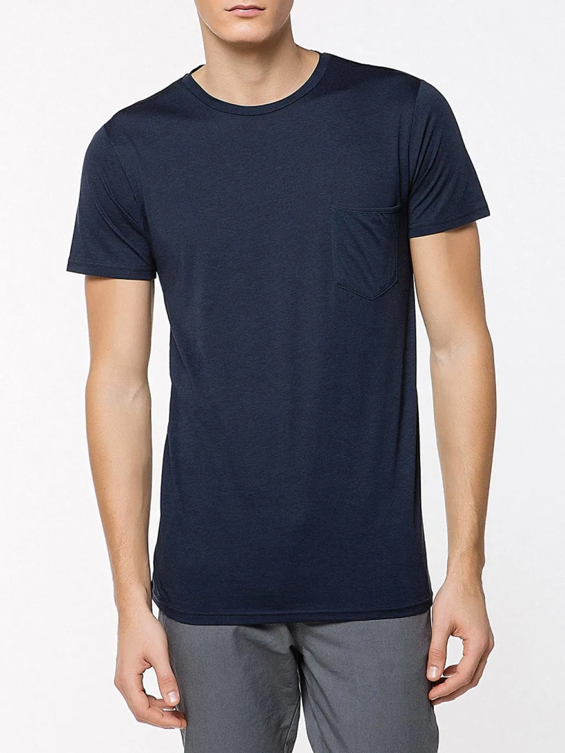 Crew Neck Modal-Blend Pocket T-Shirt Navy Blue