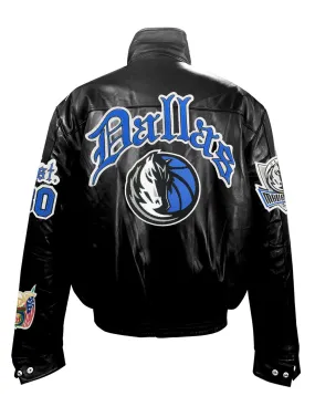 DALLAS MAVERICKS FULL LEATHER PUFFER OLD ENGLISH JACKET Black