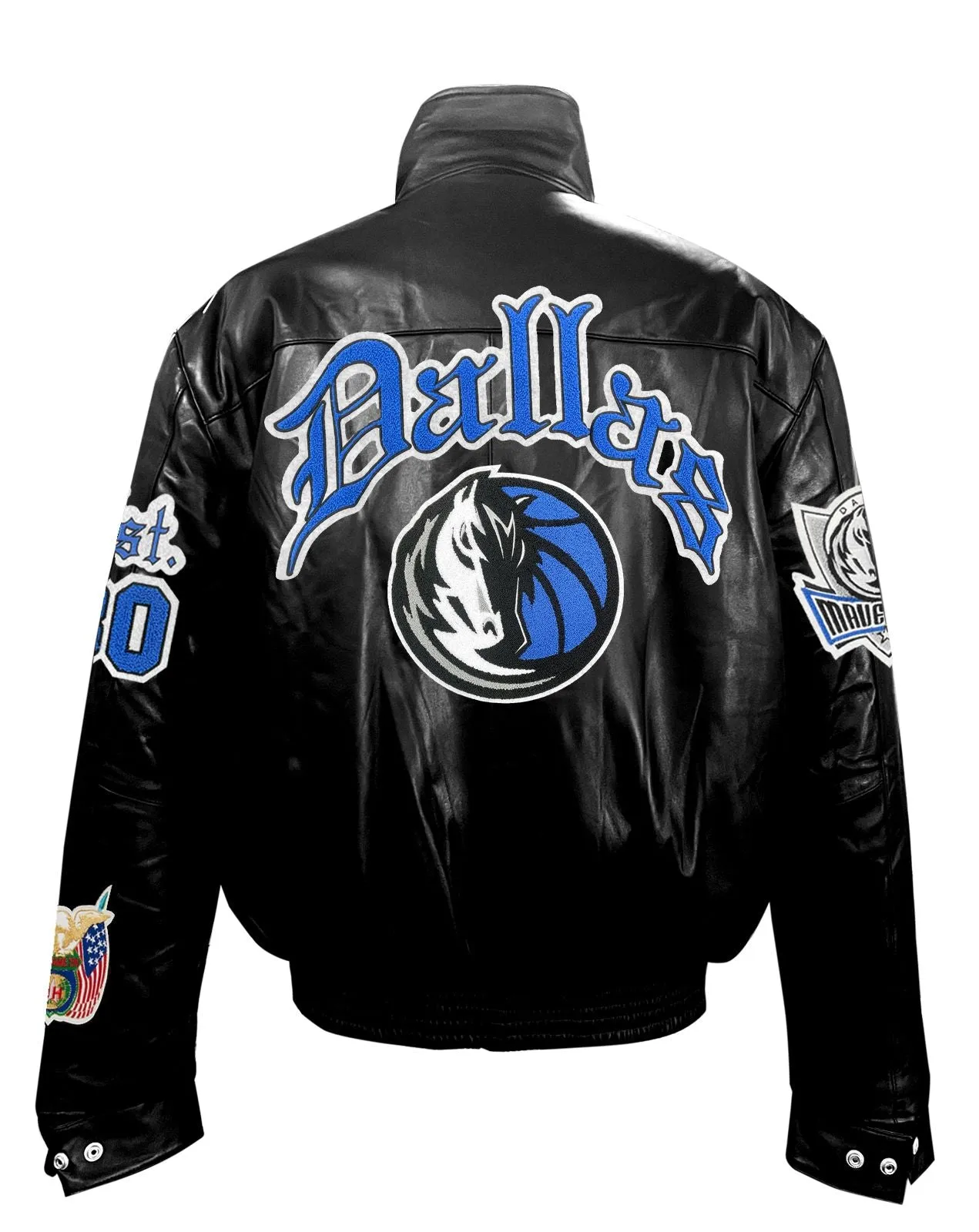 DALLAS MAVERICKS FULL LEATHER PUFFER OLD ENGLISH JACKET Black