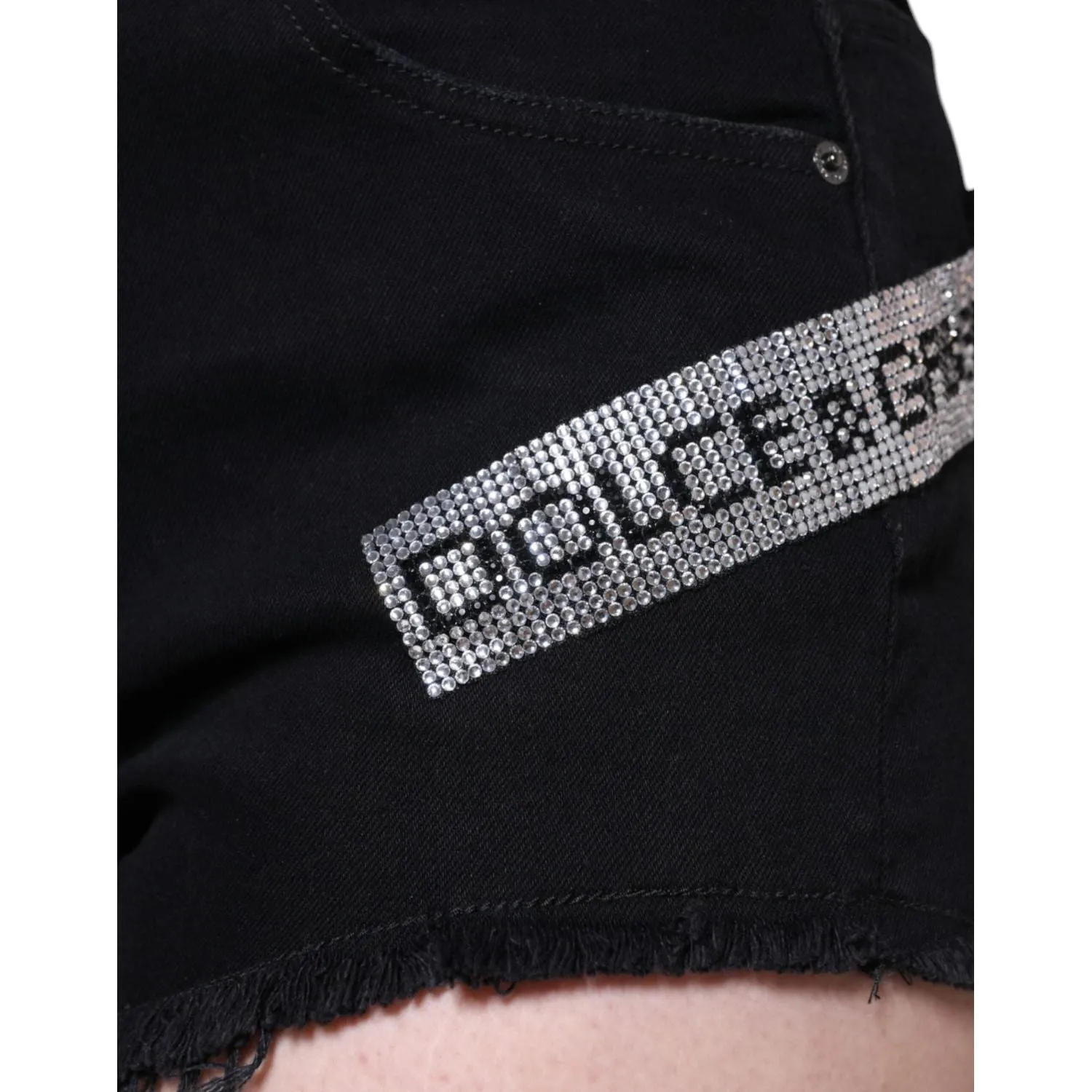 Dolce & Gabbana Black Cotton Stretch Strass Hot Pants Shorts