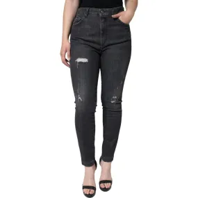 Dolce & Gabbana Black Cotton Stretch Tattered Skinny Jeans