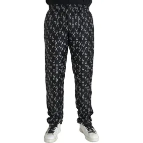 Dolce & Gabbana Black Horseshoe Print Silk Pants