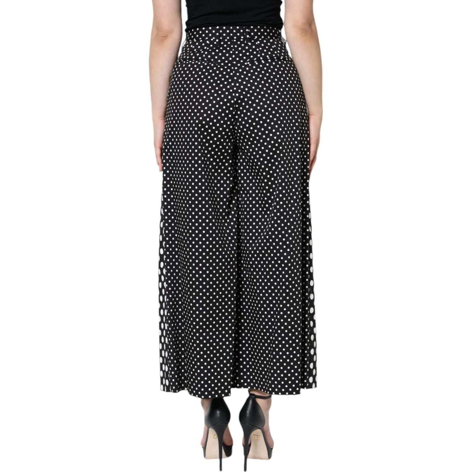 Dolce & Gabbana Black Patchwork High Waist Wide Leg Pants