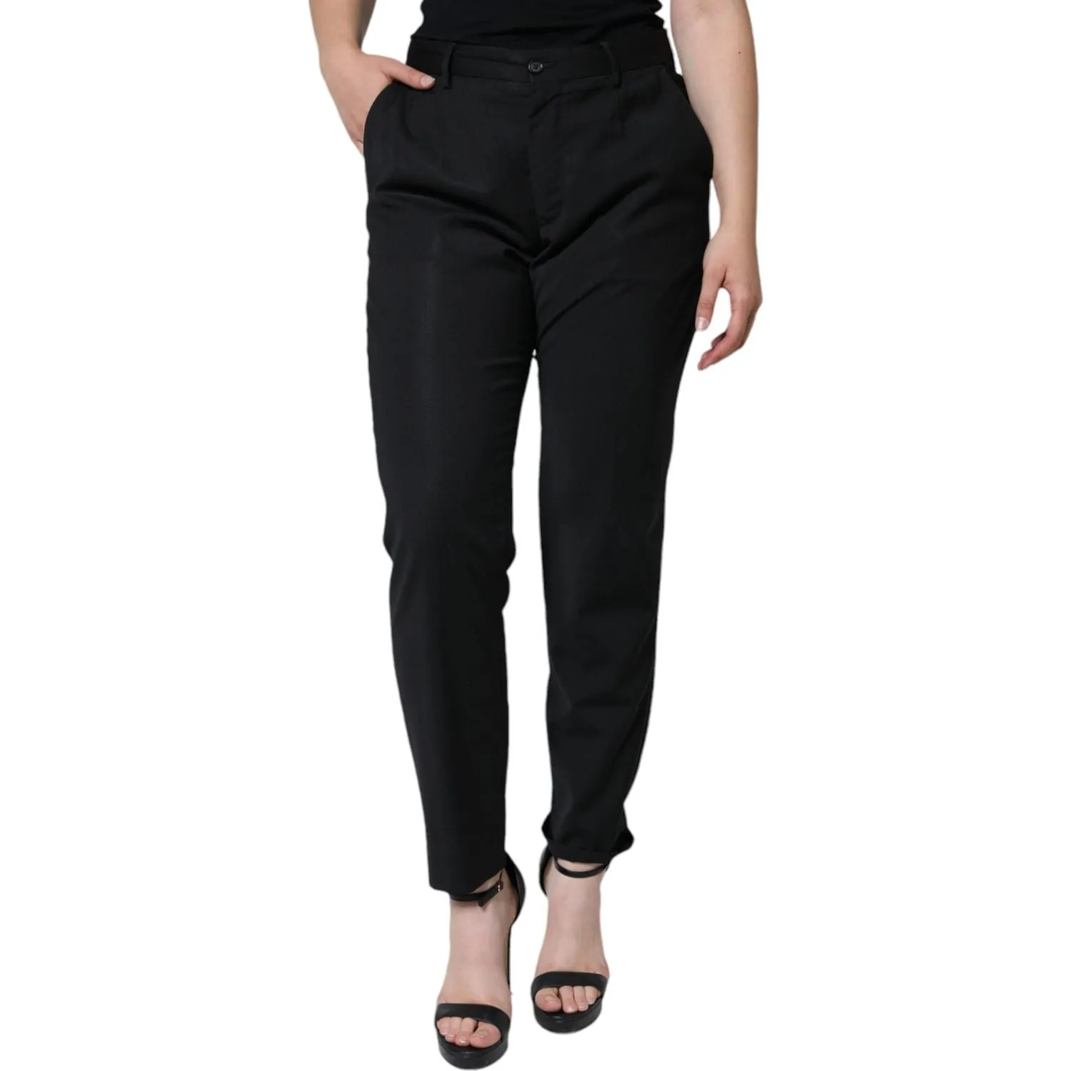 Dolce & Gabbana Black Polyester High Waist Tapered Pants