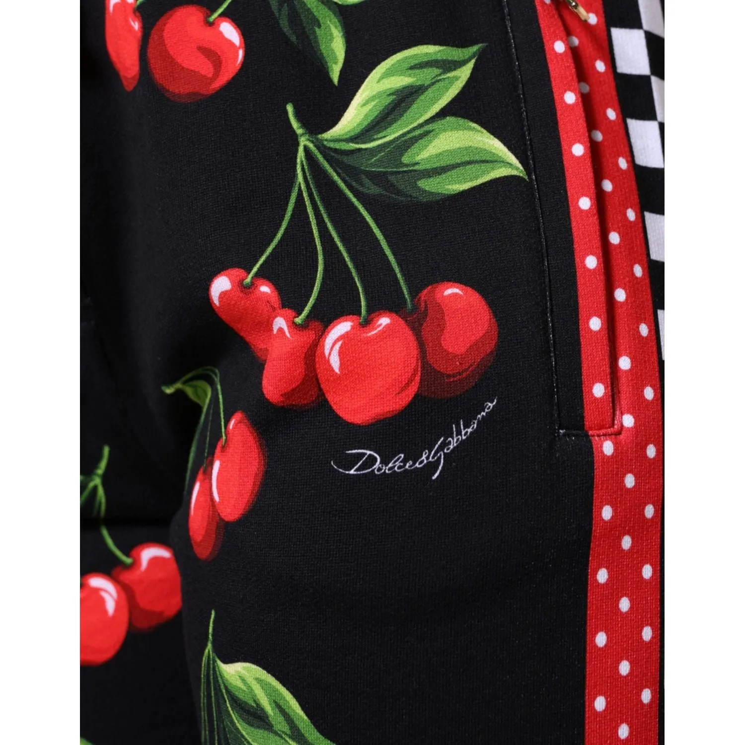 Dolce & Gabbana Black Red Cherry Mid Waist Jogger Pants