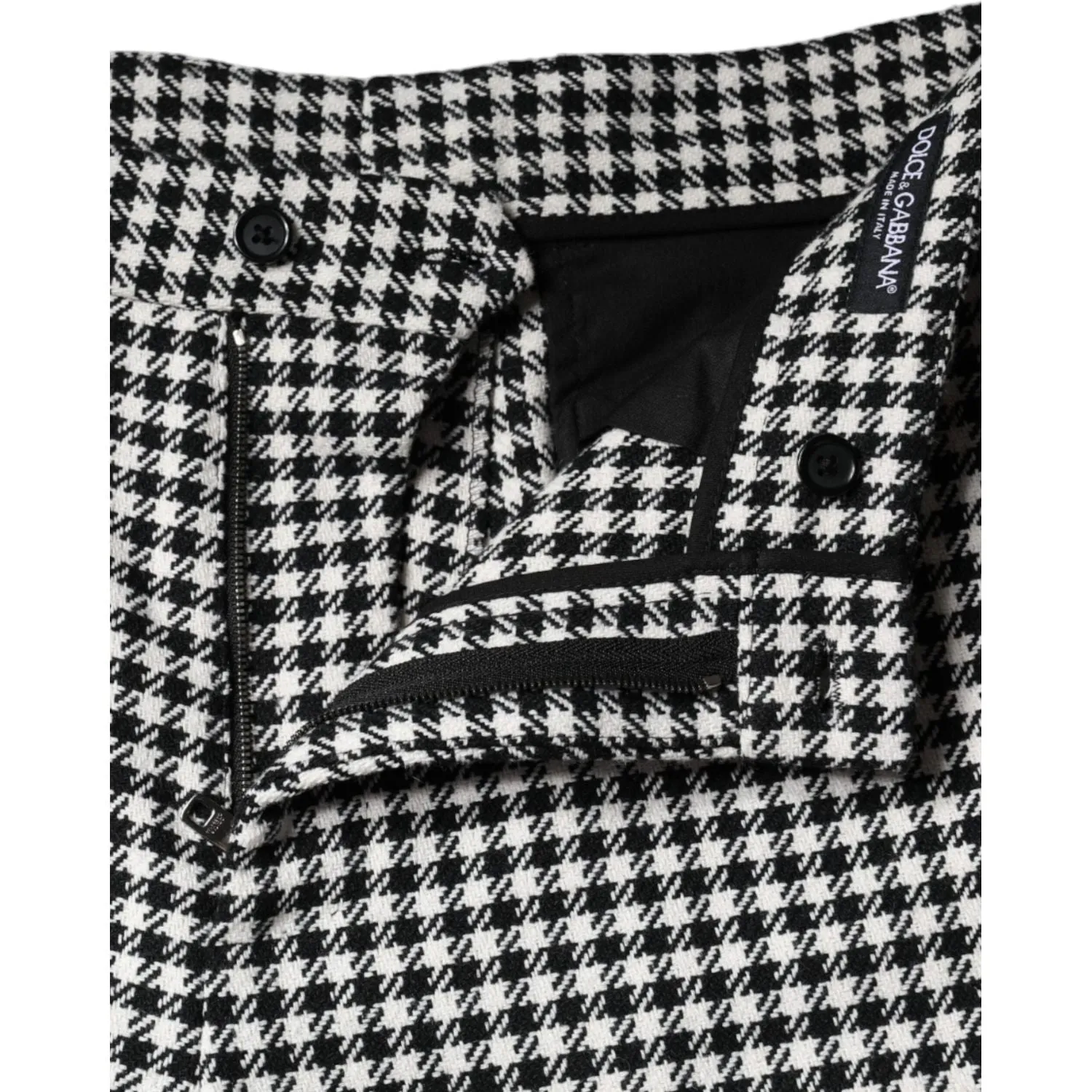 Dolce & Gabbana Black White Houndstooth Cropped Wide Leg Pants