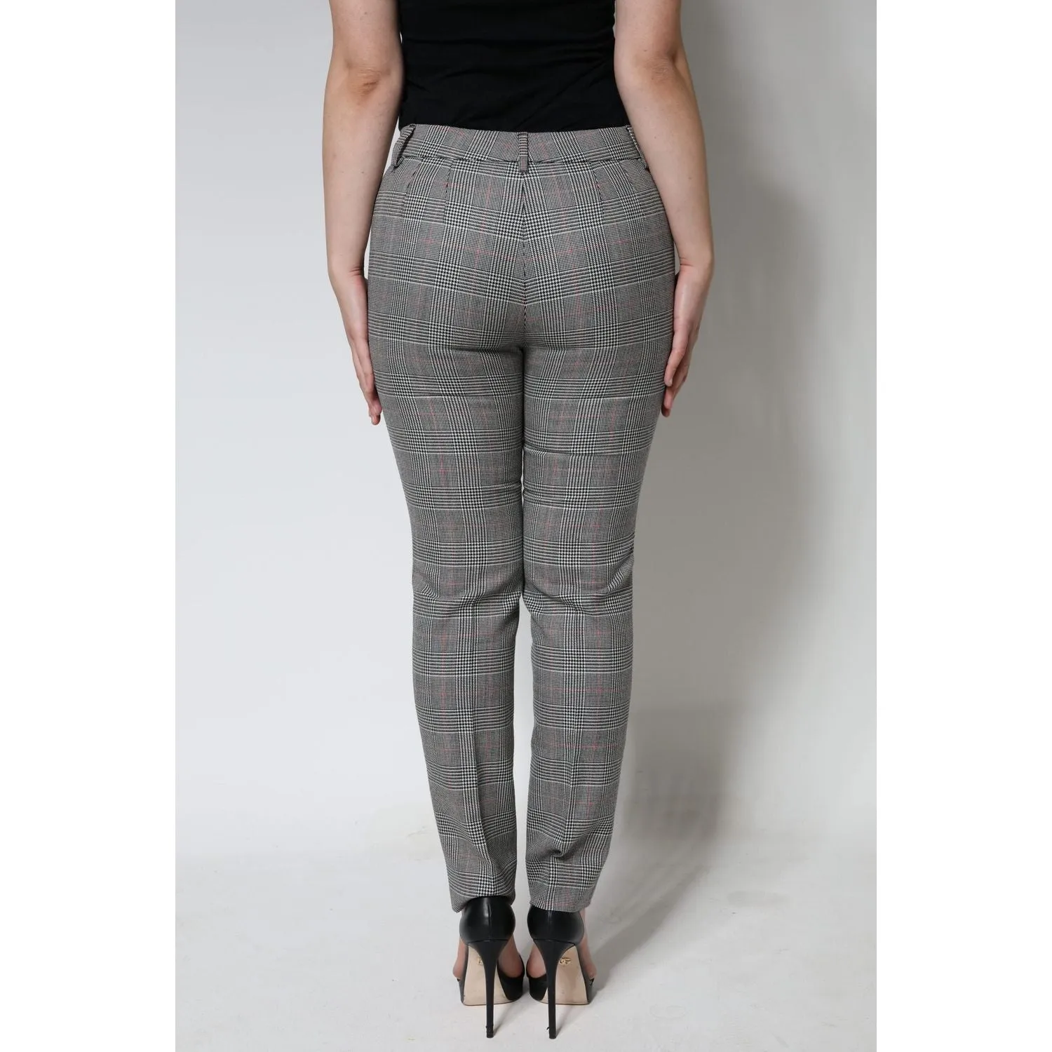 Dolce & Gabbana Gray Plaid Wool Mid Waist Women Tapered Pants