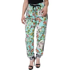 Dolce & Gabbana Green Floral Mid Waist Jogger Women Pants