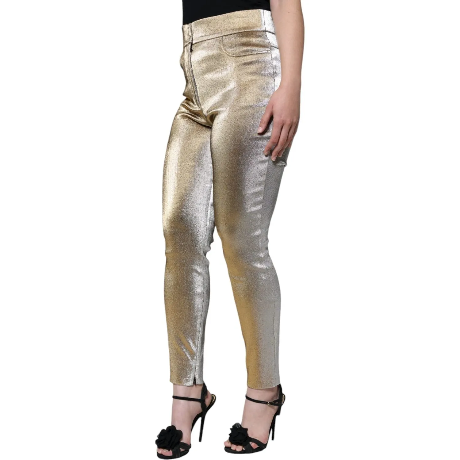 Dolce & Gabbana Metallic Gold High Waist Skinny Pants