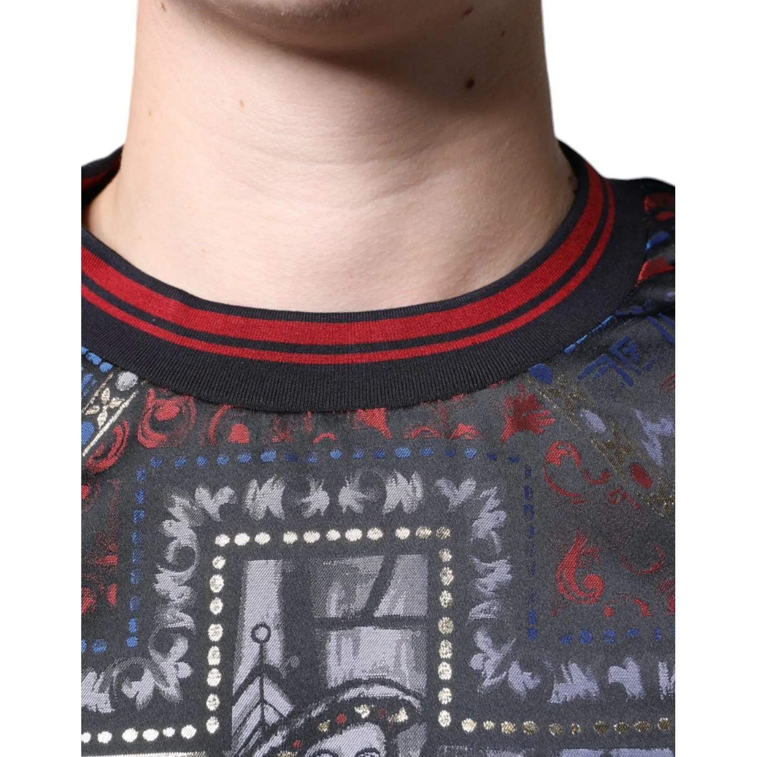 Dolce & Gabbana Multicolor Jacquard Crew Neck Sweatshirt Sweater