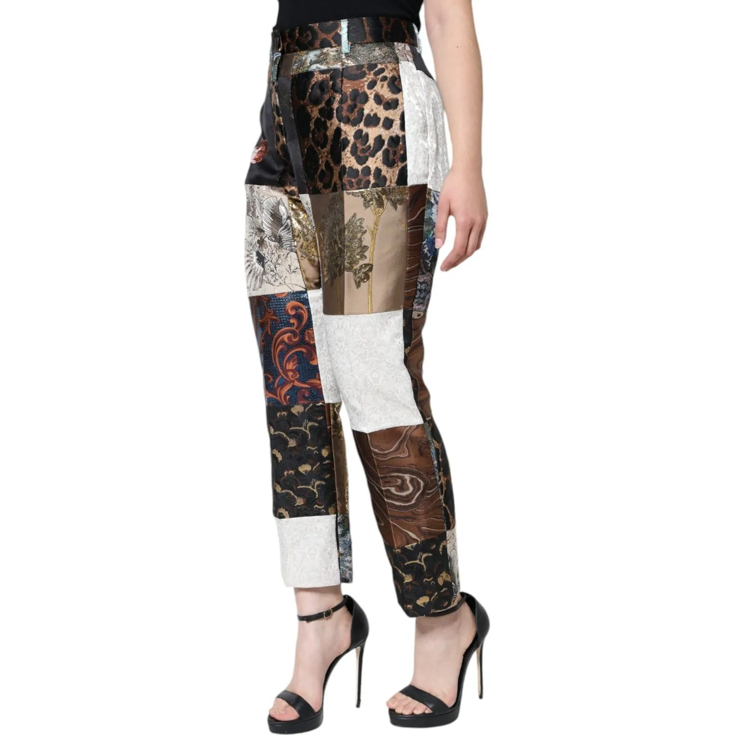 Dolce & Gabbana Multicolor Patchwork Jacquard High Waist Pants