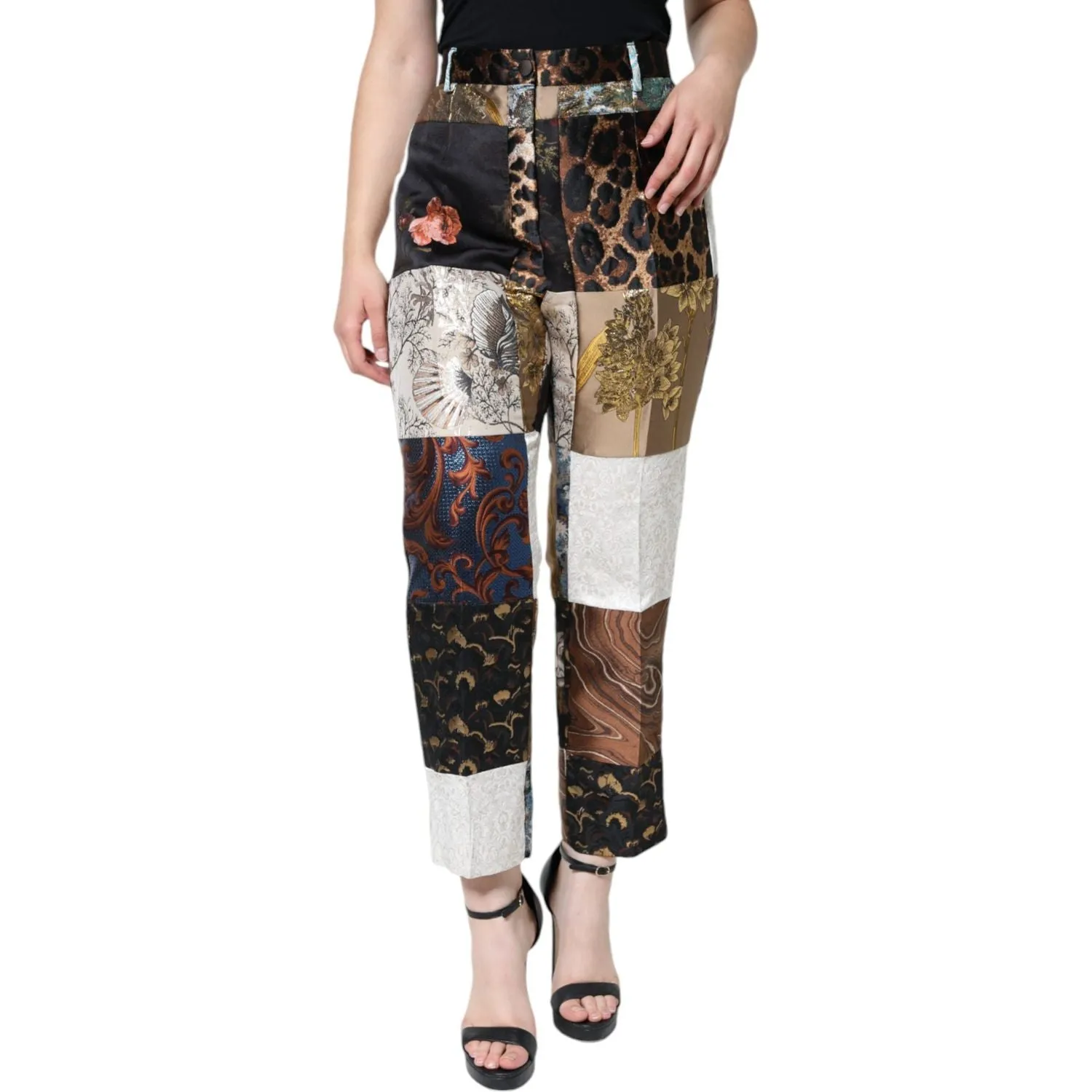 Dolce & Gabbana Multicolor Patchwork Jacquard High Waist Pants