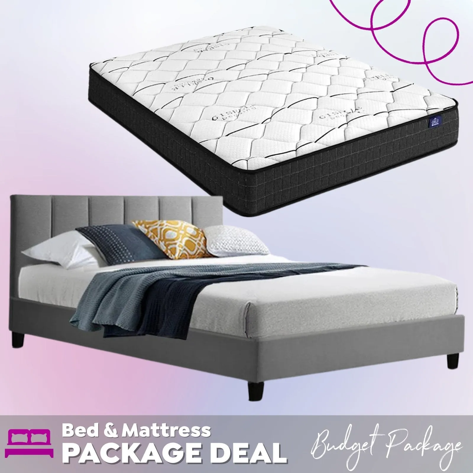 Double Package | Alma Bed Grey & Glay Bonnell Spring Mattress (Medium Firm)