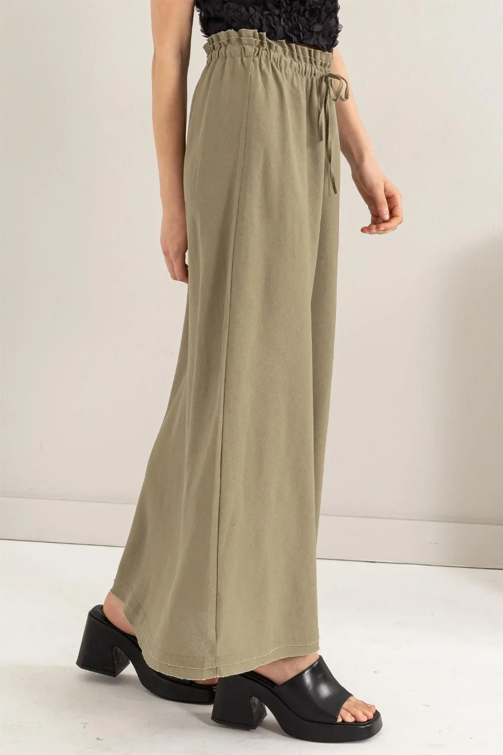 Drawstring Washed Linen Maxi Skirt