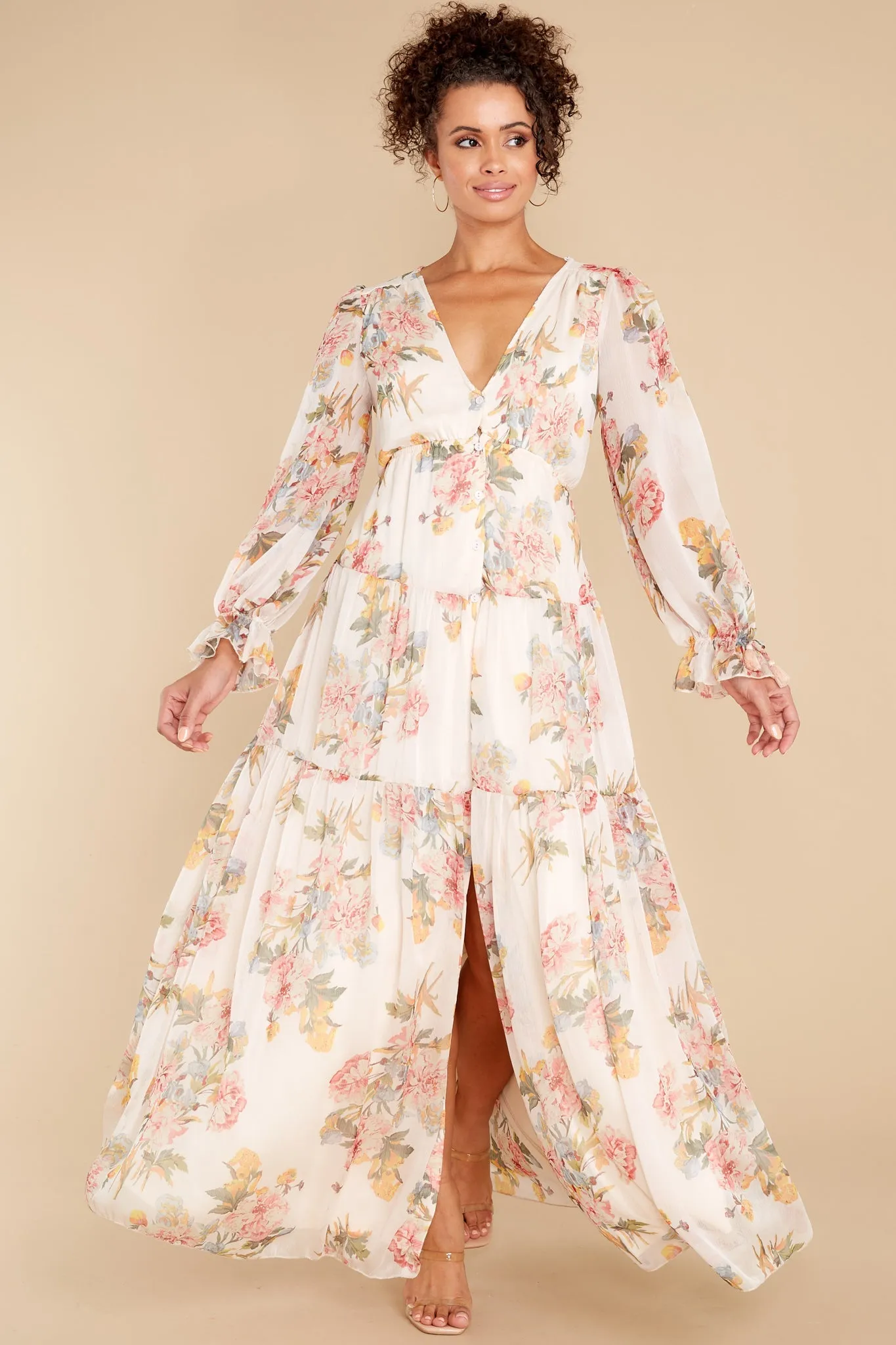 Enchanting Looks Blush Floral Print Maxi Dress