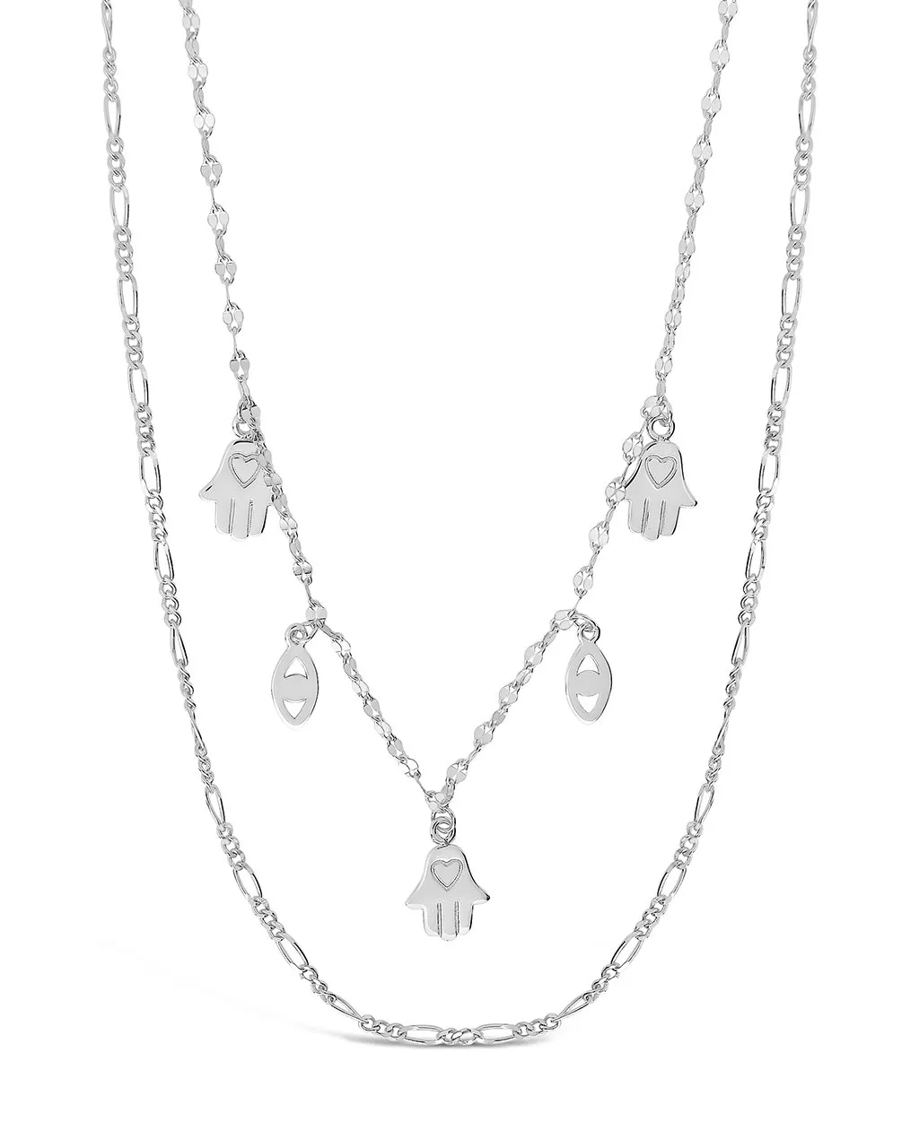 Evil Eye, Hamsa, & Figaro Chain Layered Necklace