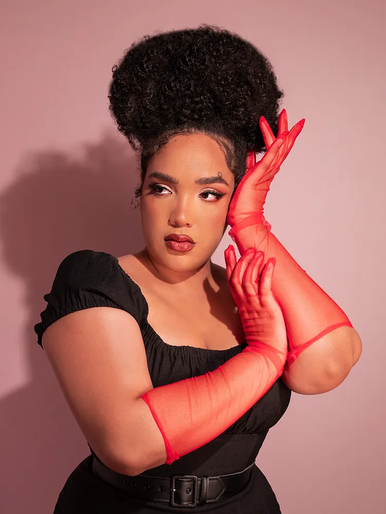 FINAL SALE - Vintage-Inspired Sheer Mesh Gloves in Red