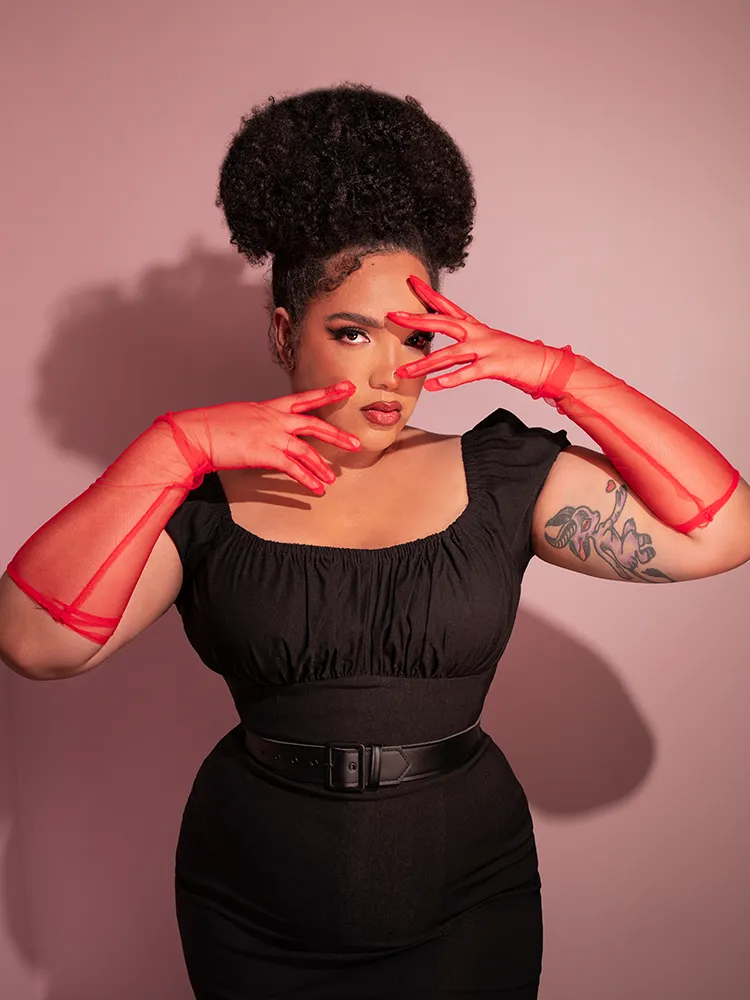 FINAL SALE - Vintage-Inspired Sheer Mesh Gloves in Red