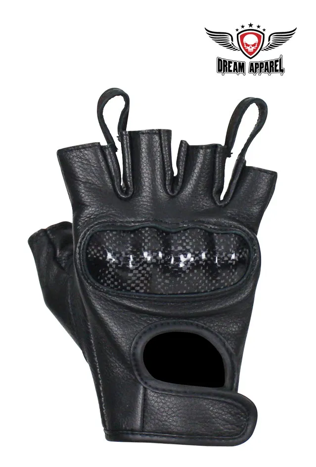 Fingerless Deer Skin Leather Gloves W/ Padded Knuckle Protectors