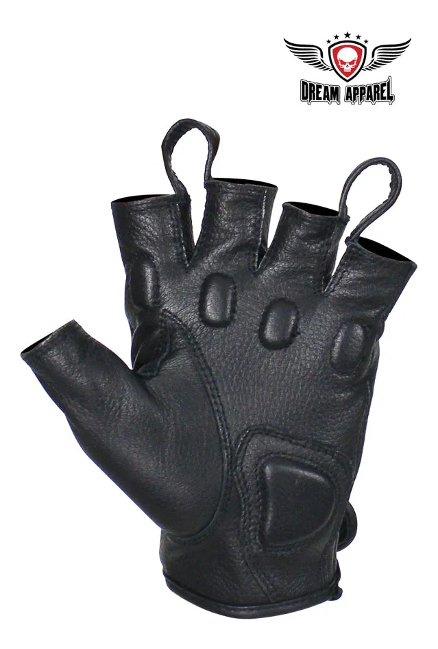 Fingerless Deer Skin Leather Gloves W/ Padded Knuckle Protectors