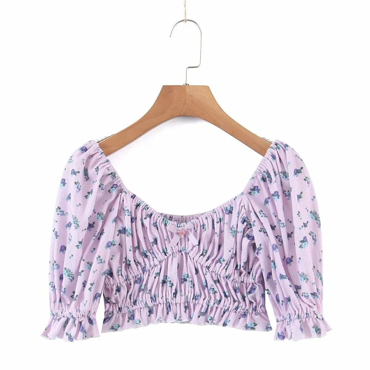 Floral Printed Women Square Neck Tops and Shorts Two-piece