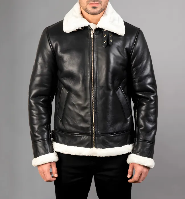 Francis B-3 Black Leather Bomber Jacket