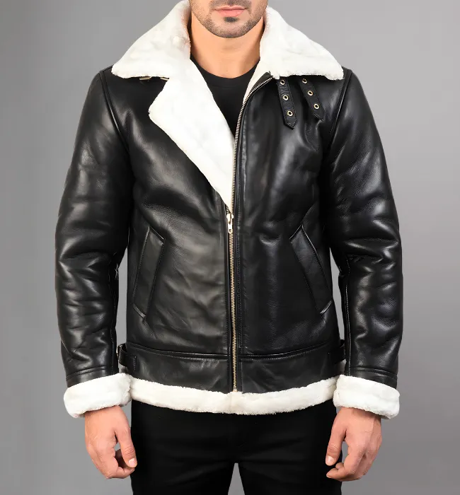 Francis B-3 Black Leather Bomber Jacket