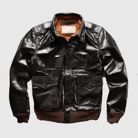 Genuine A2 Fly Pilot Genuine Black Leather Jacket