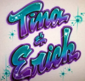 Graffiti Script Double Name Airbrushed Couples Shirt