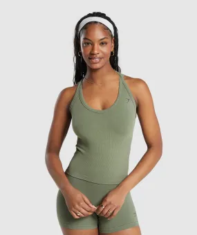 Gymshark Ribbed Cotton Seamless Tank - Base Green