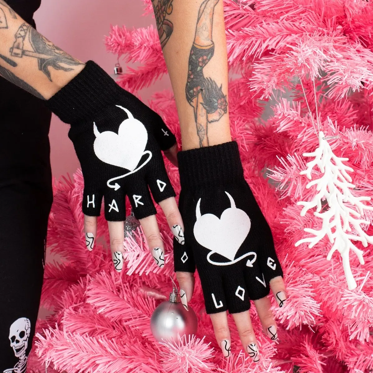 Hard Love Fingerless Winter Knit Gloves