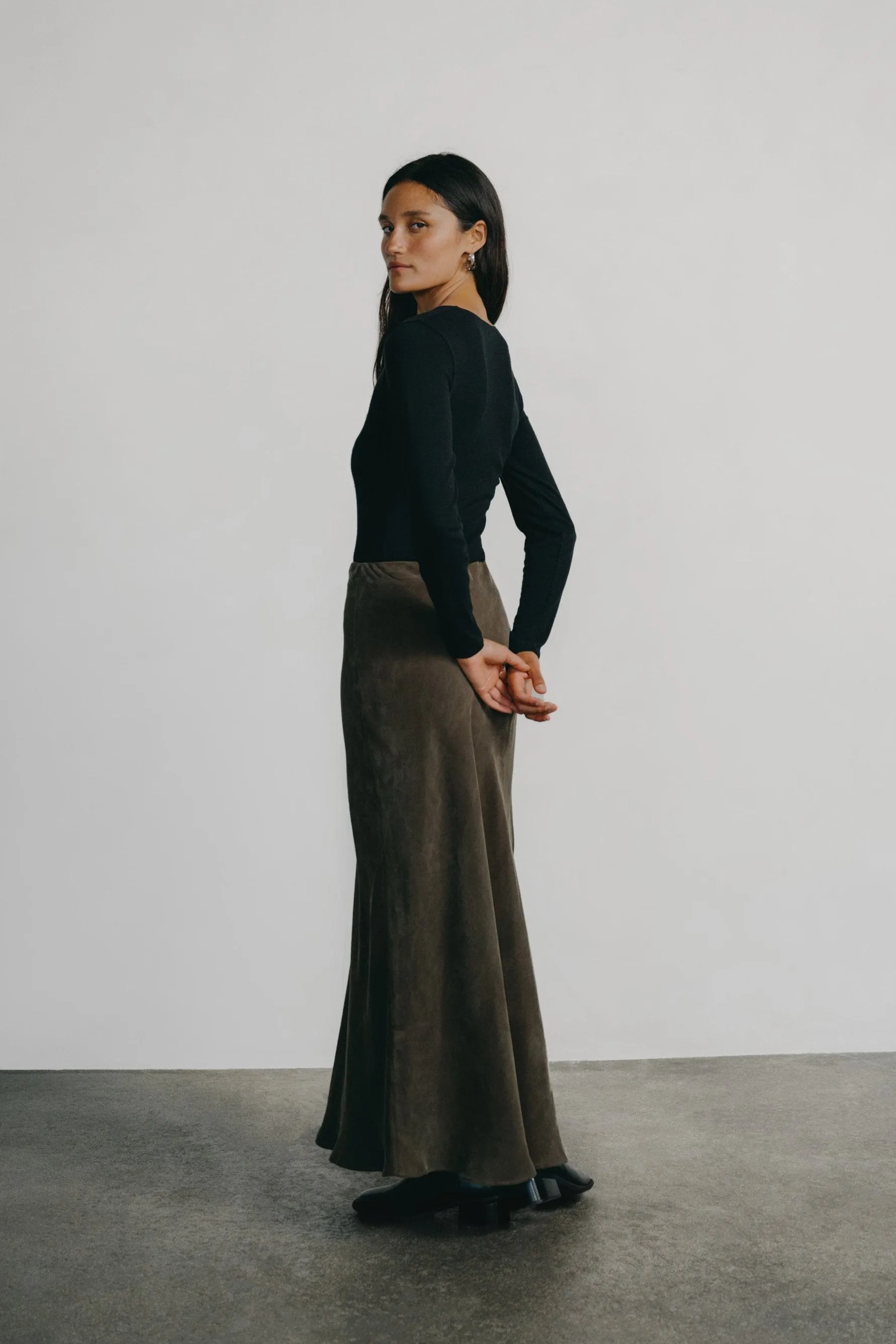 Harper Maxi Skirt, Japanese Cupro, Walnut