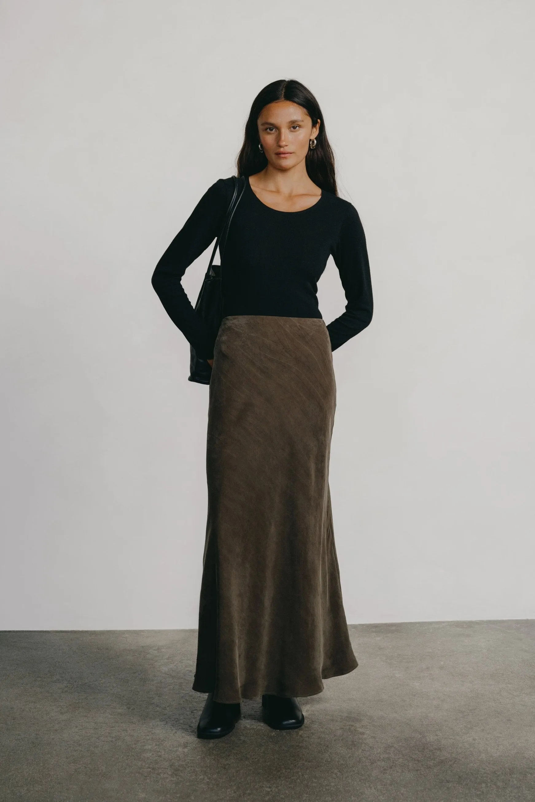 Harper Maxi Skirt, Japanese Cupro, Walnut