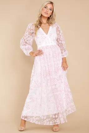 Heavenly Sights Pink And White Floral Embroidered Maxi Dress