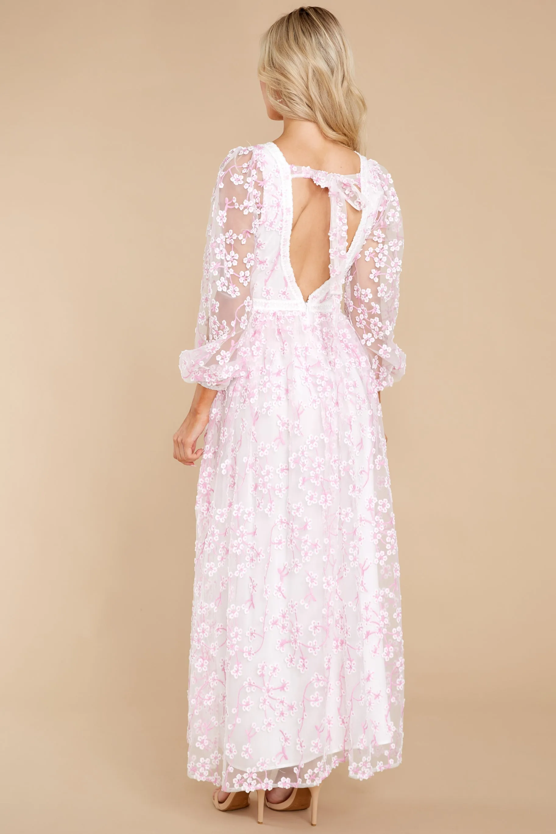 Heavenly Sights Pink And White Floral Embroidered Maxi Dress