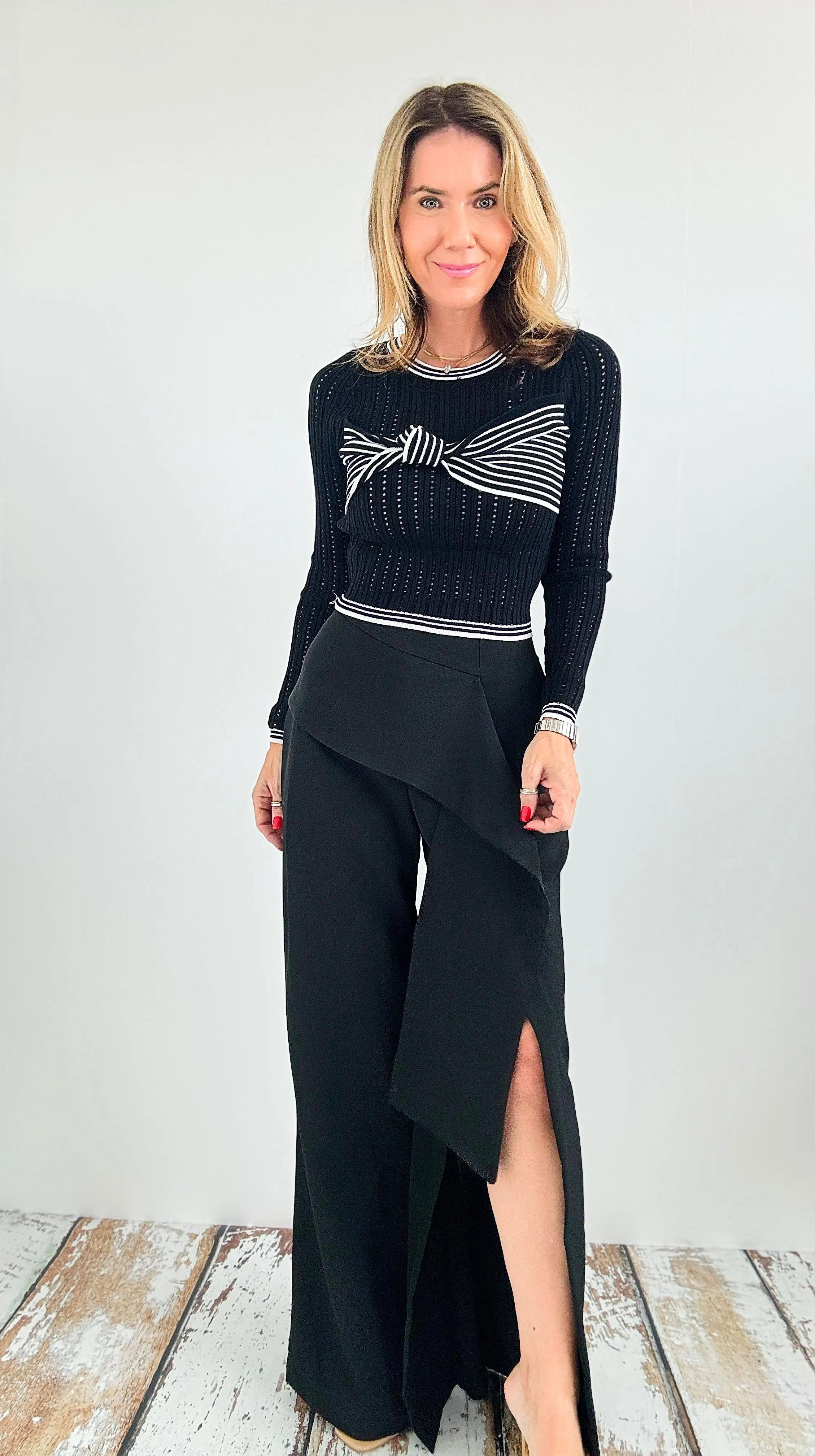 High Waisted Side Slit Pants - Black