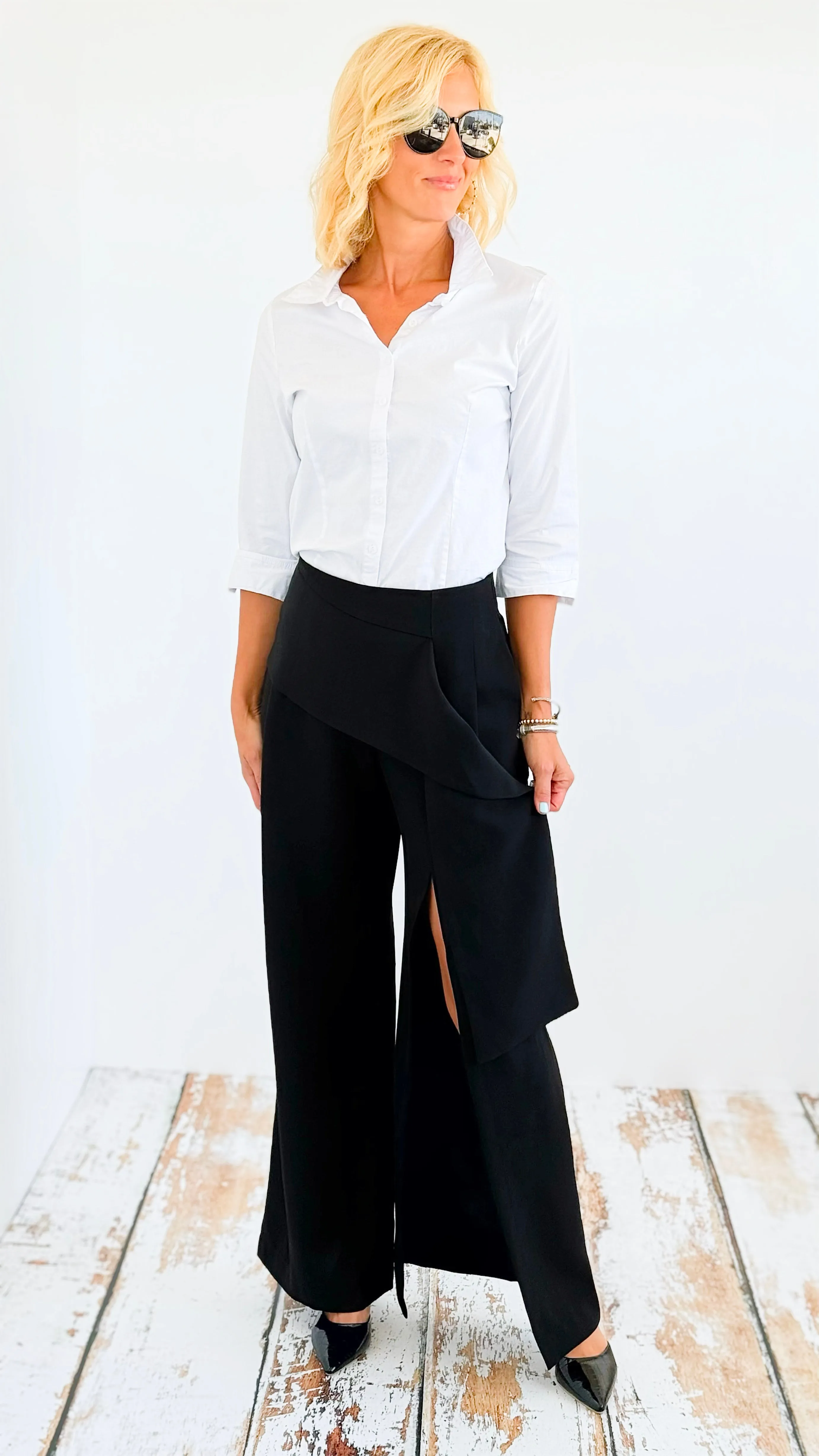 High Waisted Side Slit Pants - Black