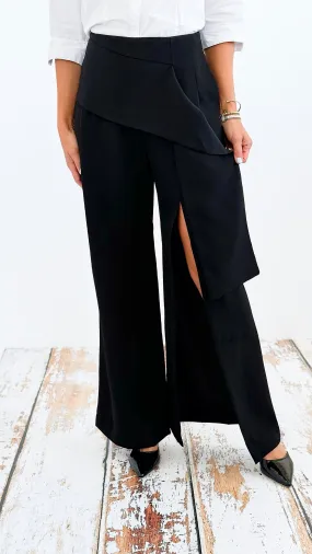 High Waisted Side Slit Pants - Black