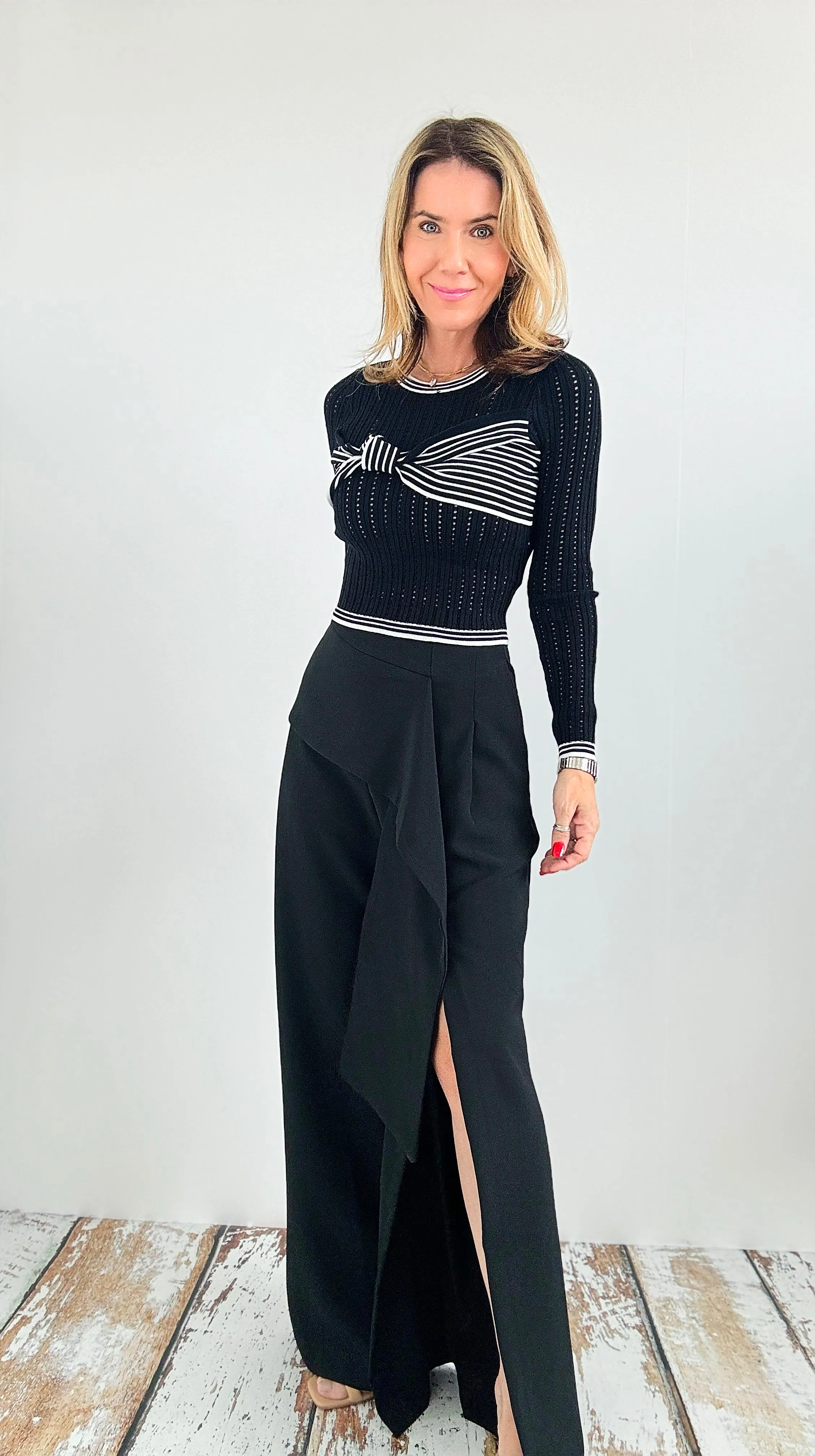 High Waisted Side Slit Pants - Black