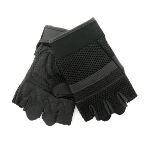 Hot Leathers GVM1026 Mens Black Leather and Mesh Fingerless Gloves