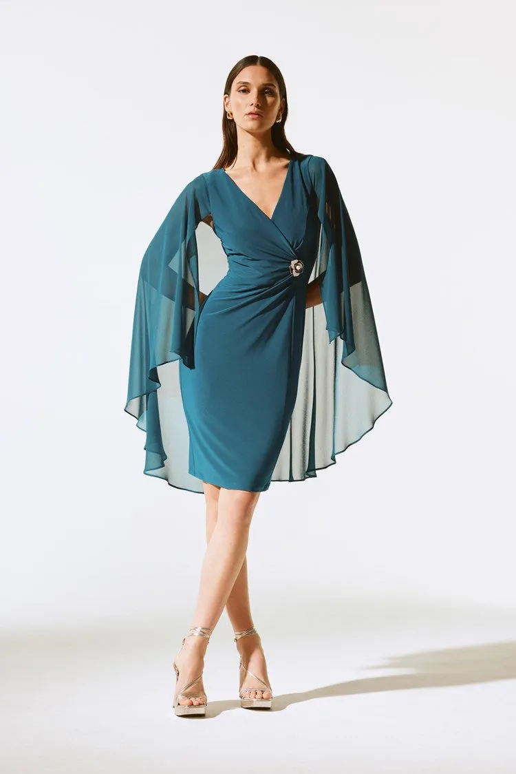 Joseph Ribkoff Silky Knit Sheath Dress With Chiffon Cape