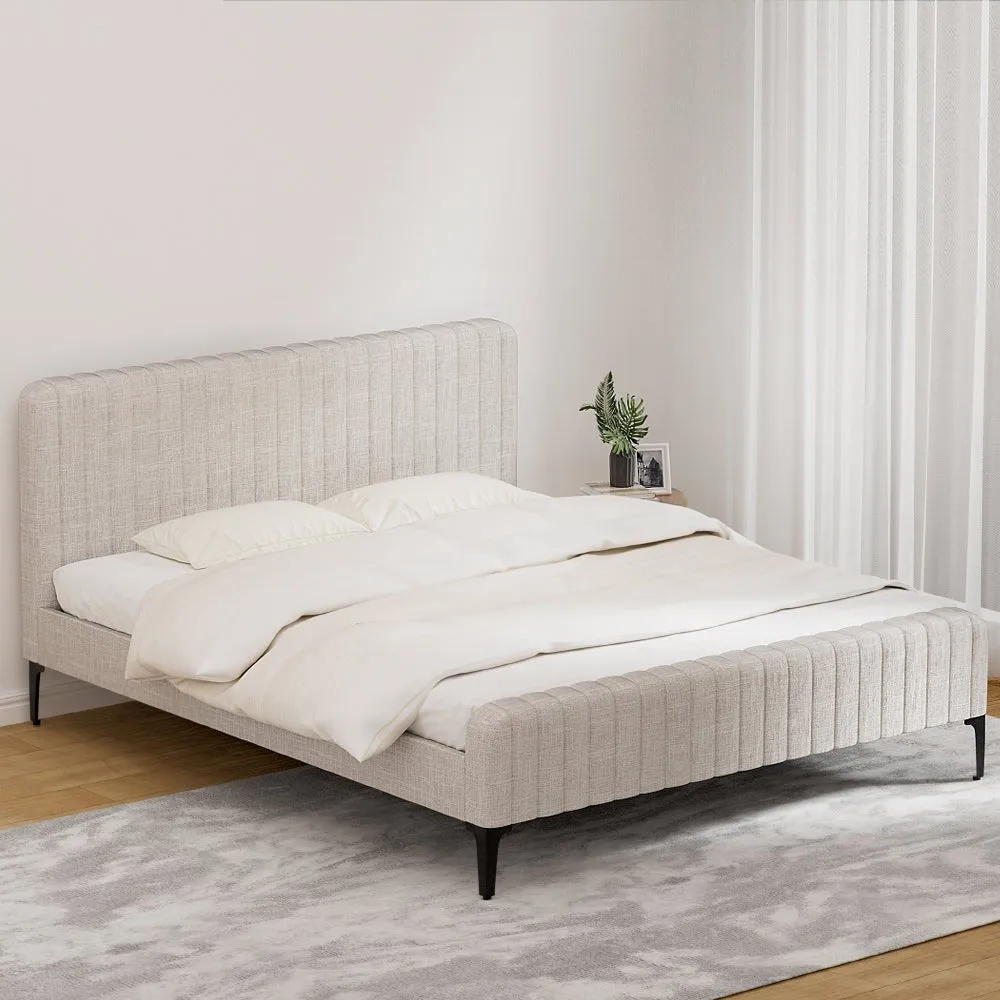 King Package | Burleigh Bed Frame Beige & Bonita Euro Top Mattress (Medium Firm)