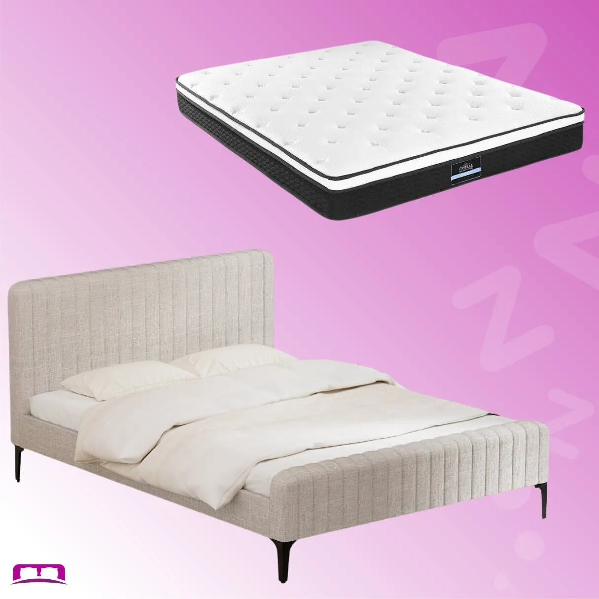 King Package | Burleigh Bed Frame Beige & Bonita Euro Top Mattress (Medium Firm)