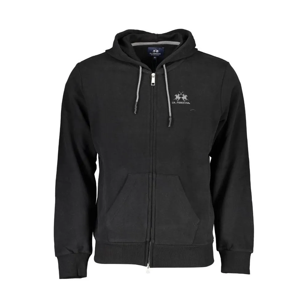 La Martina Sleek Hooded Cotton Sweatshirt in Black