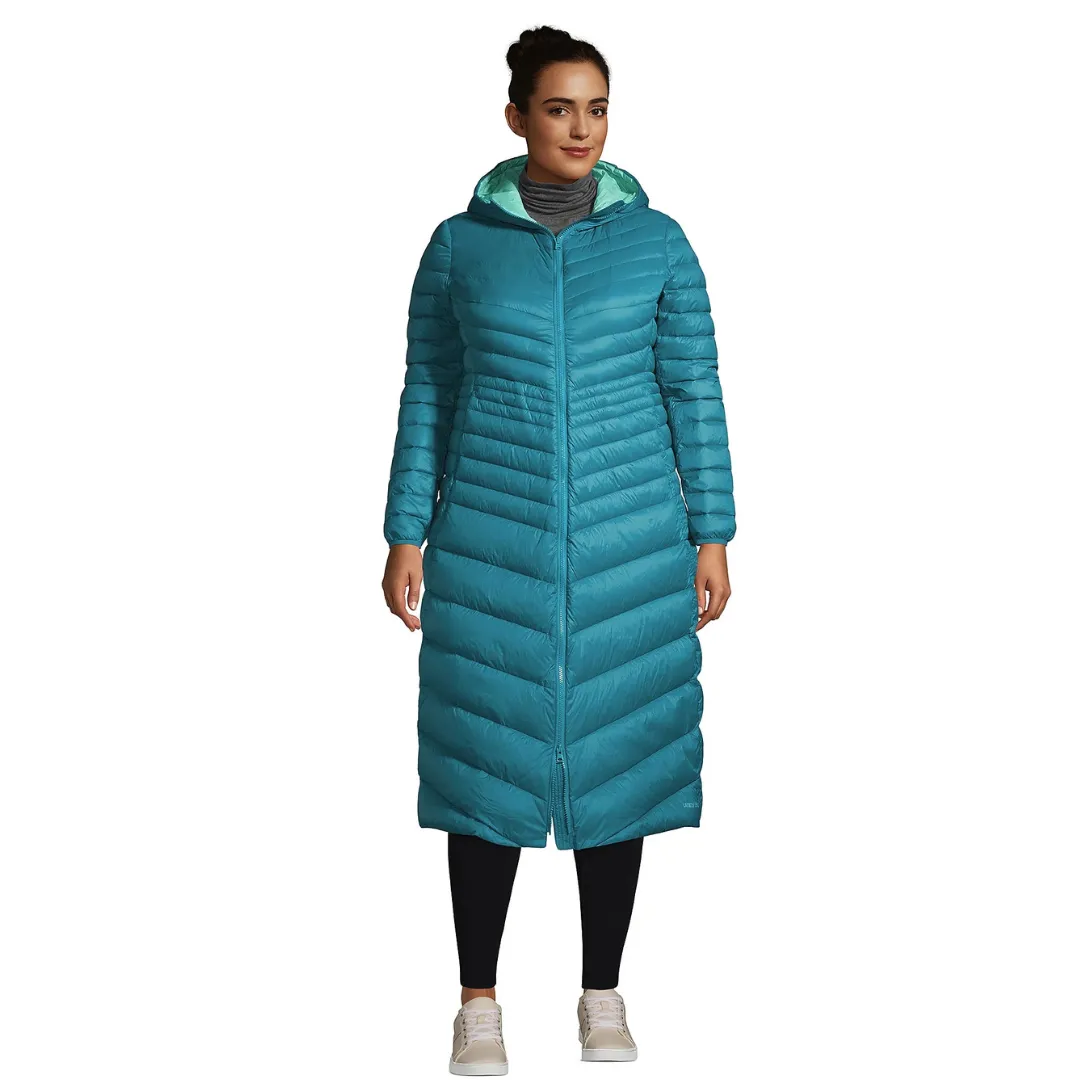 Lands' End Women's Down Ultralight Maxi Coat Spade Blue