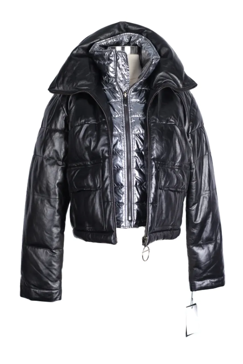 Leather Down Puffer Jacket W/ Removable Padded Insert